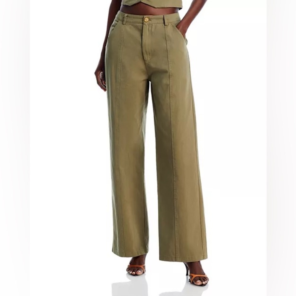 Aqua X Liat Baruch Olive Twill Wide Leg Pants Size Medium